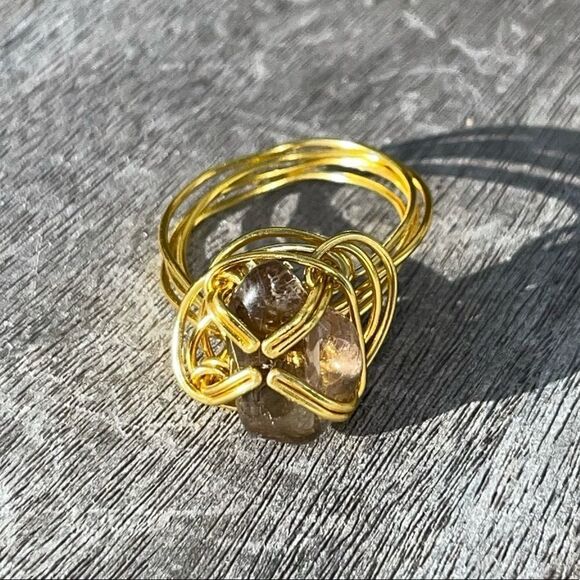 SMOKEY QUARTZ WIREWRAPPED ADJUSTABLE GEMSTONE RING - Picture 3 of 7